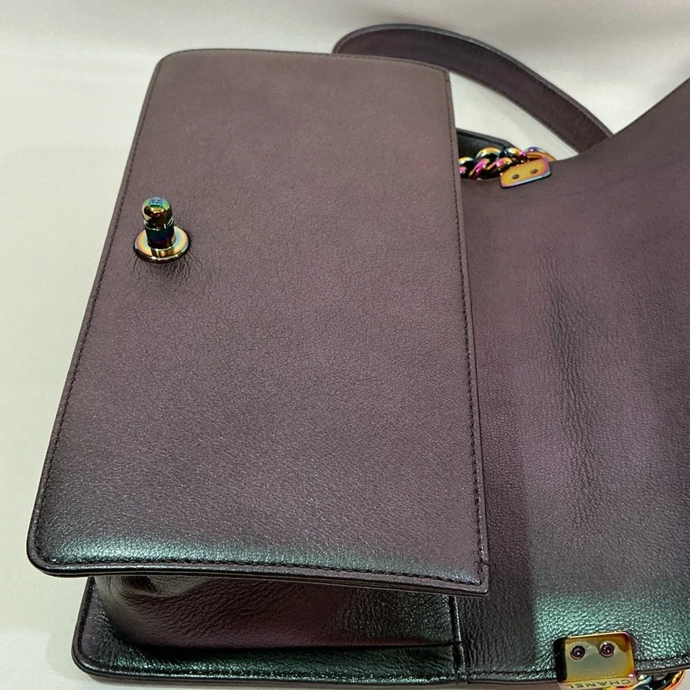 Chanel Purple Iridescent  Mermaid Quilted Shoulder Boy Flap Bag goatskin leather